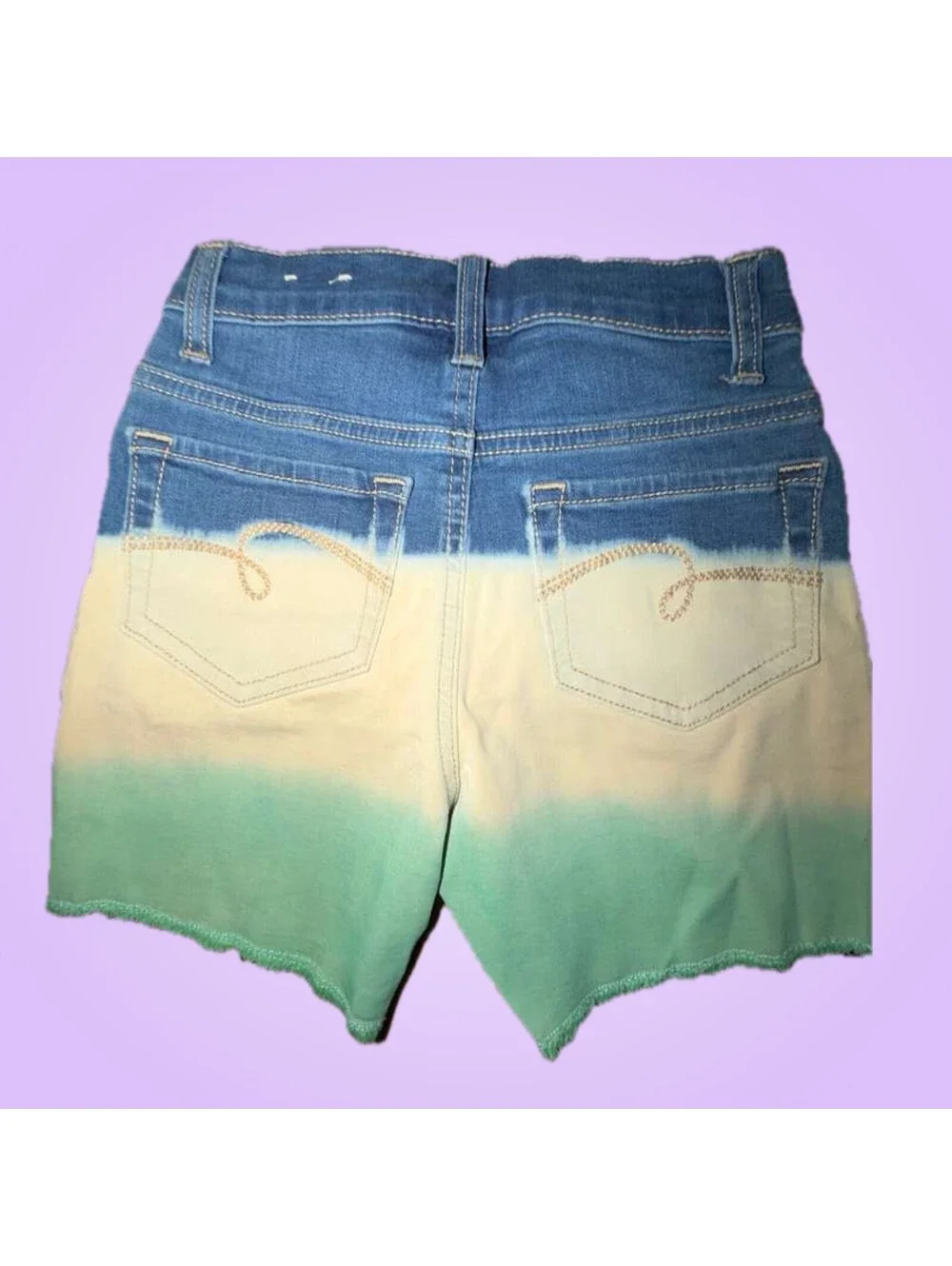 Justice Girls Size 8 Blue White Mint Ombré Denim Button Fly Shorts